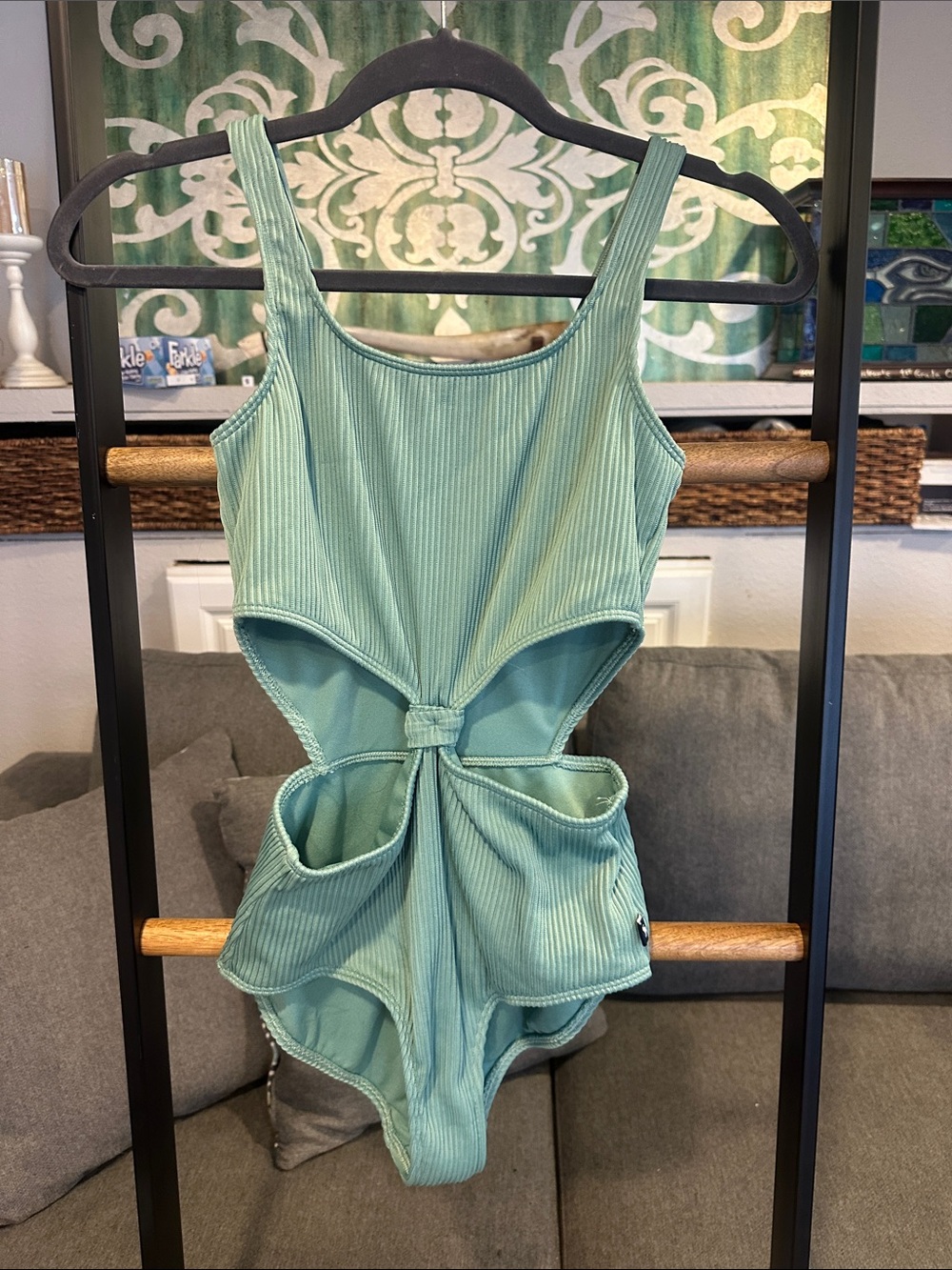 abercrombie kids Mint Green Ribbed One-Piece Swimsuit with Front Knot